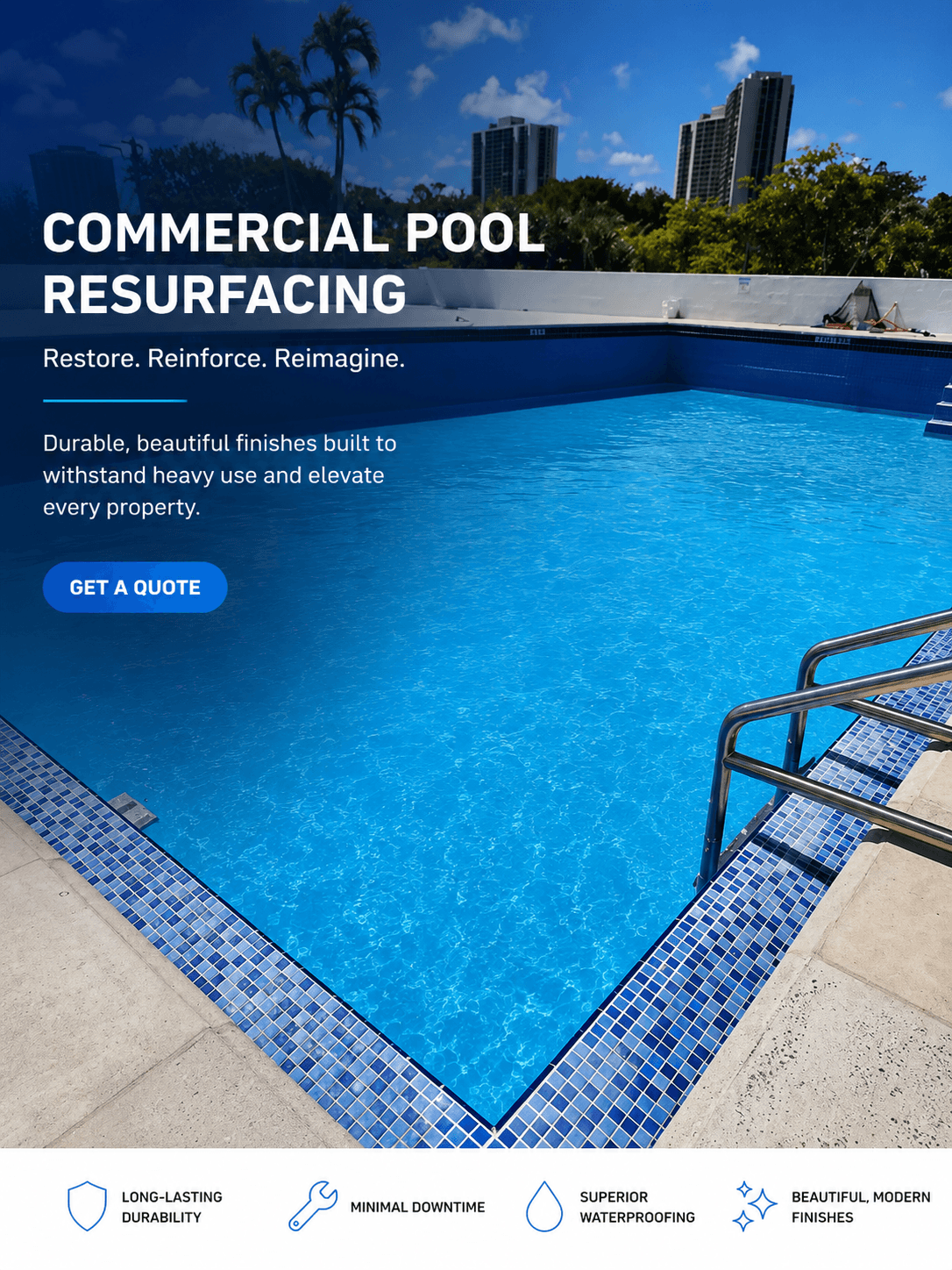 Commercial fiberglass pool resurfacing by Fibre Tech Inc.