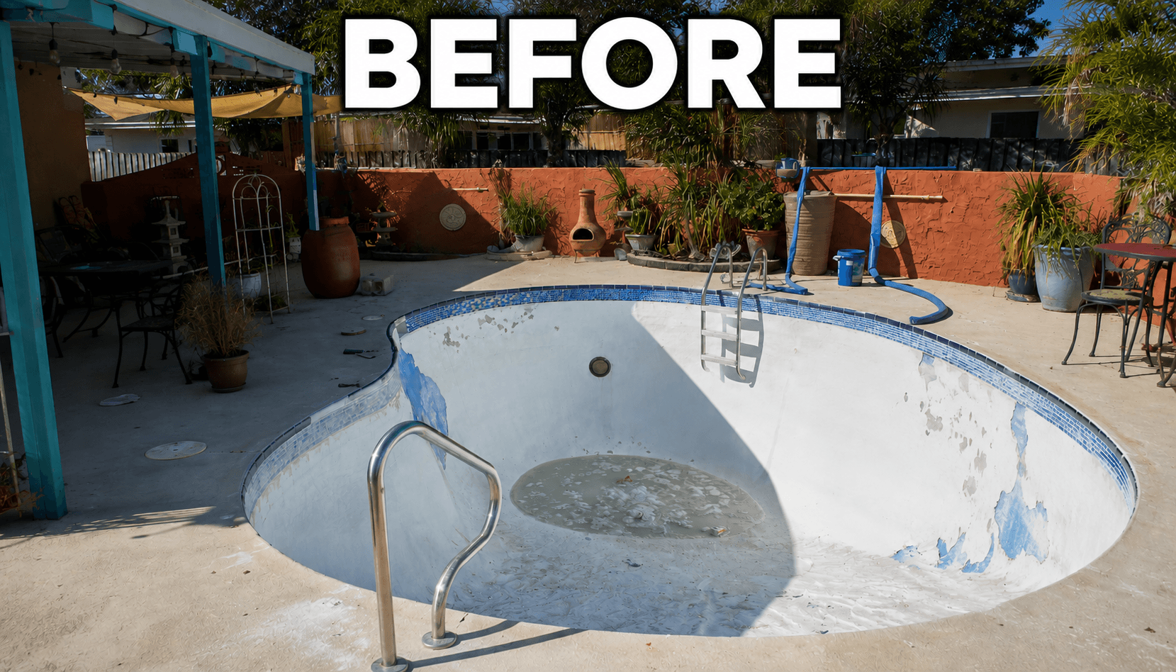 Pool before fiberglass resurfacing by Fibre Tech Inc.